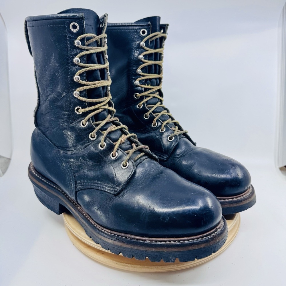 Red Wing 699 Boots Mens 8.5 Black Leather Logger Vibram Lug Sole Steel Toe USA
